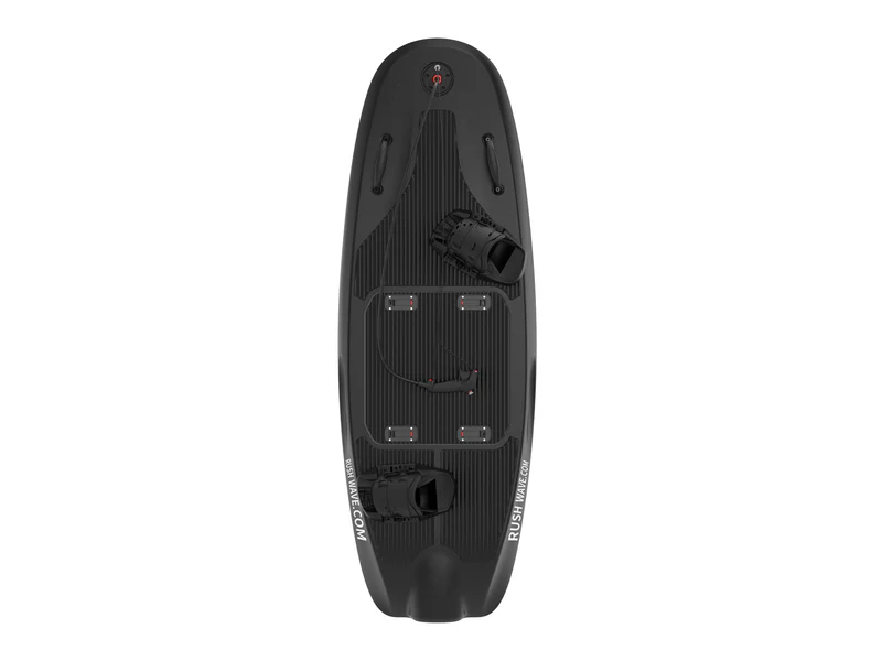 Rush Wave Black Rider G2 14 kW electric surfboard seen from above, with black deck and side handles